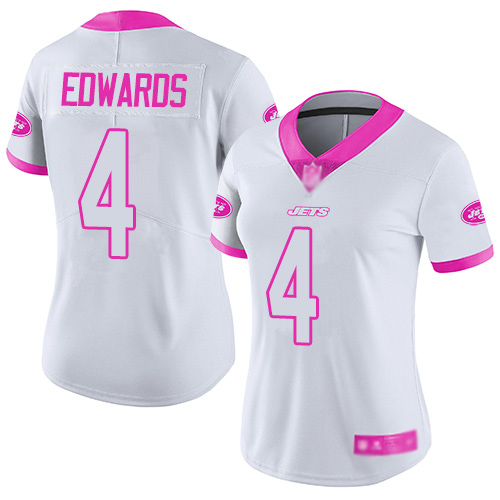 New York Jets Limited White Pink Women Lac Edwards Jersey NFL Football #4 Rush Fashion